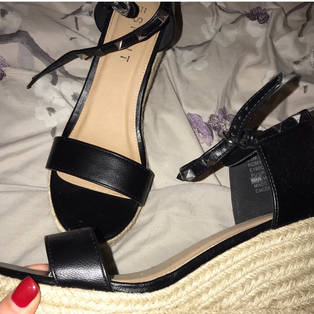 Black studded wedge heels